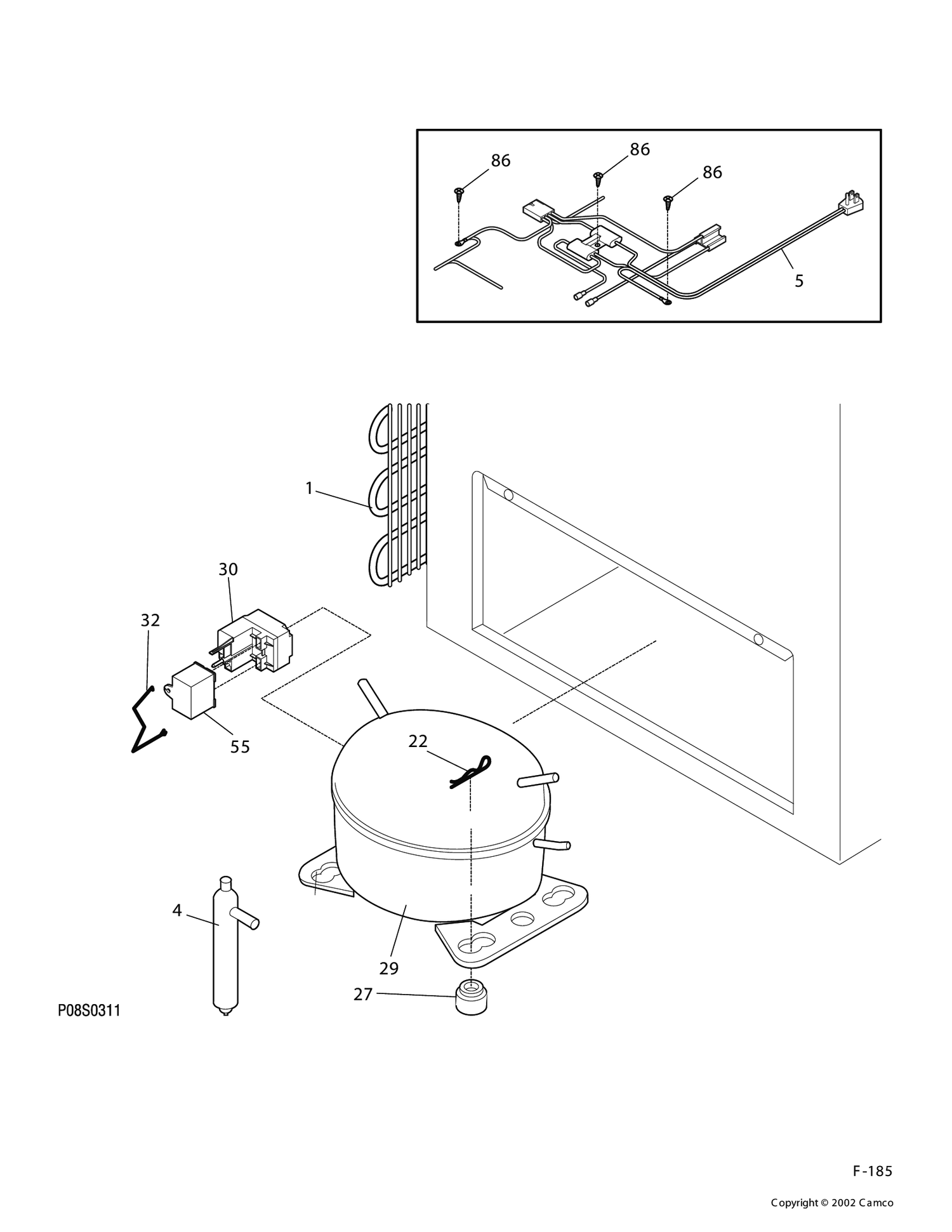 SYSTEM Diagram and Parts List for FCM7DMCWH  General Electric Freezer