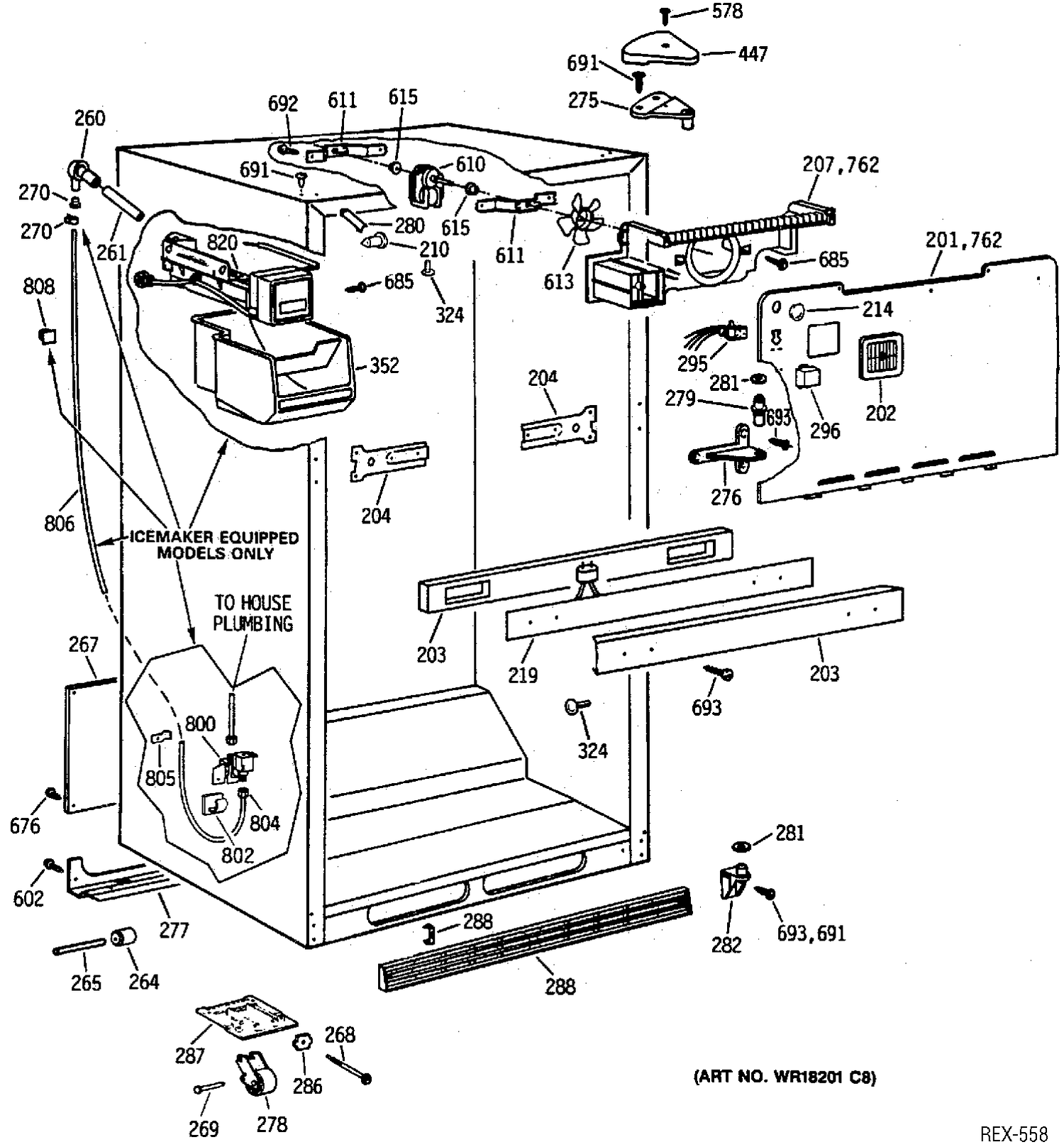 CABINET Diagram and Parts List for TBX18Z1XCRAA  General Electric Refrigerator