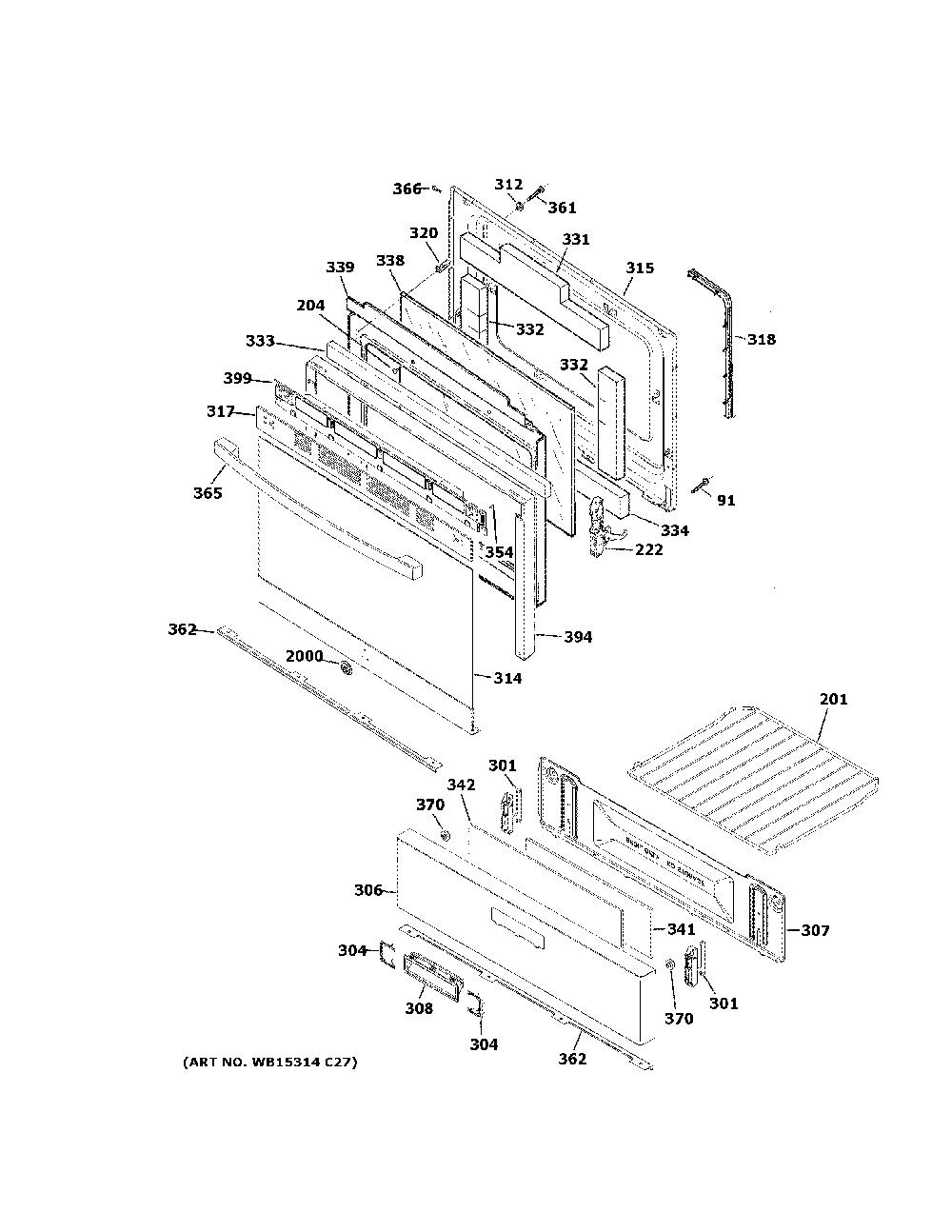 Door & drawer parts Diagram and Parts List for JGBS60GEK5SA  General Electric Range