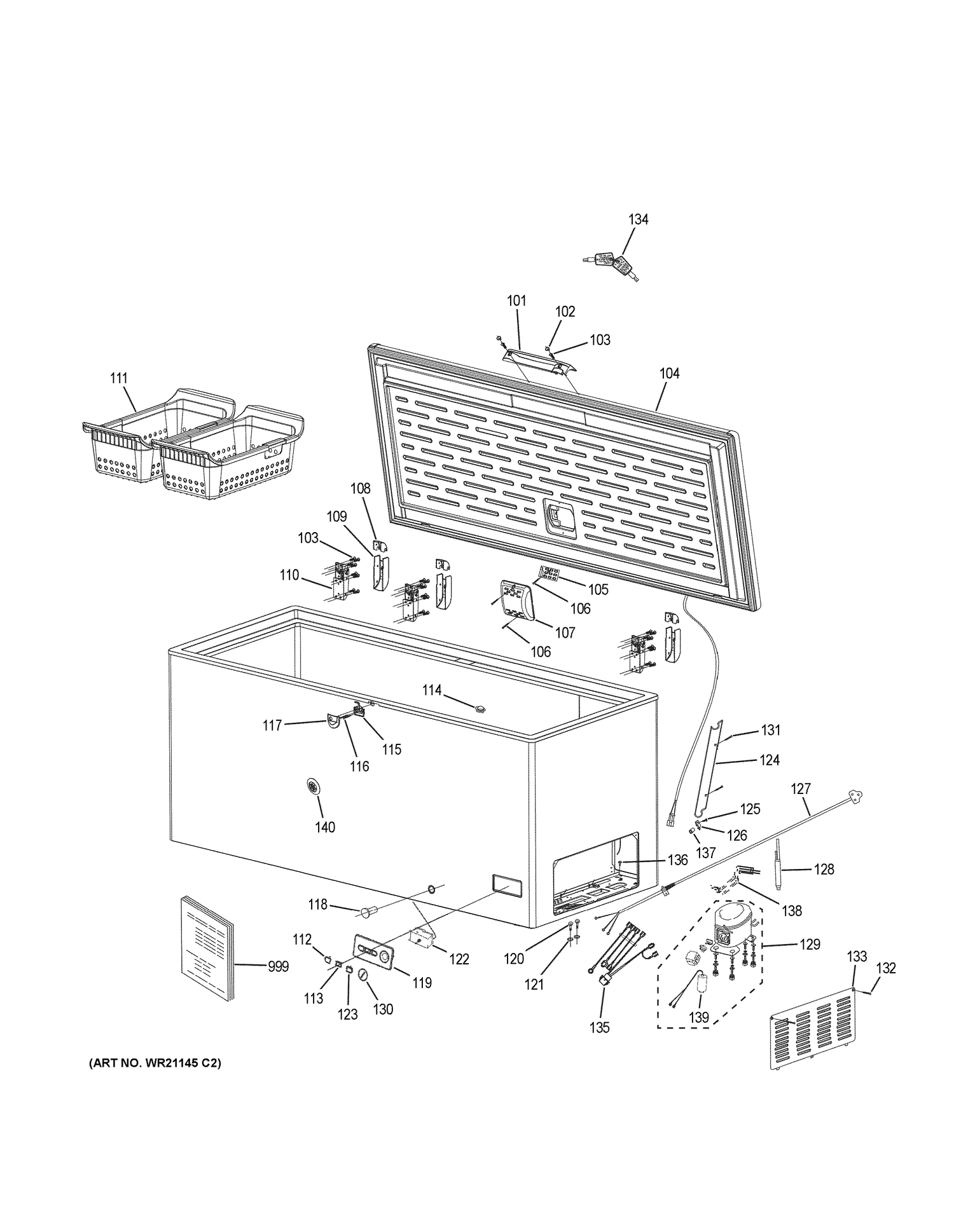 FREEZER Diagram and Parts List for FCM16SLAWW  General Electric Freezer