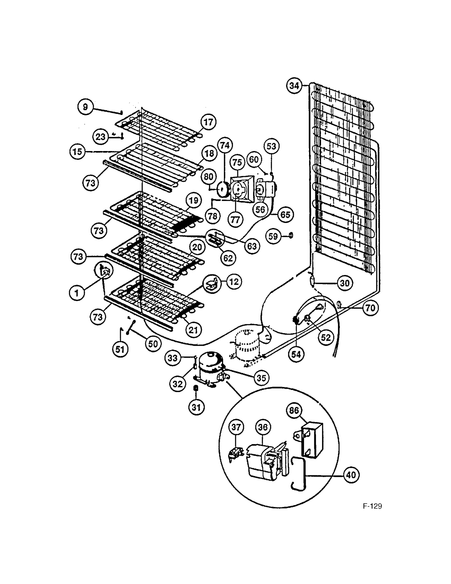 SYSTEM Diagram and Parts List for 86150-1  General Electric Freezer