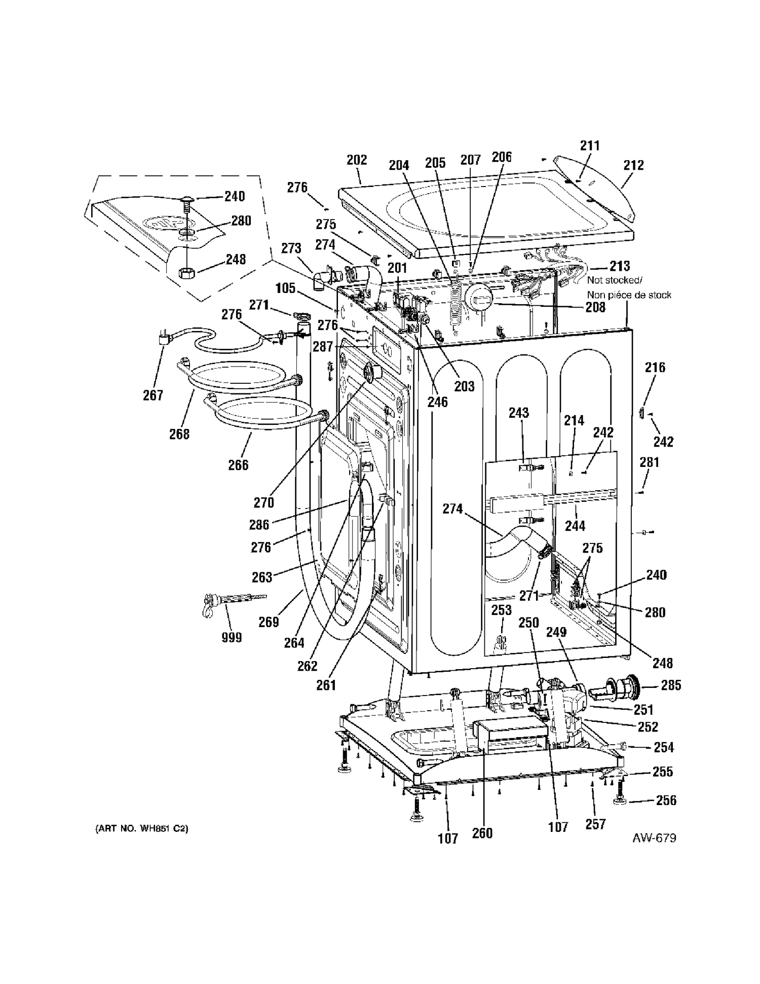 CABINET Diagram and Parts List for GCVH6260H1WW  General Electric Washer