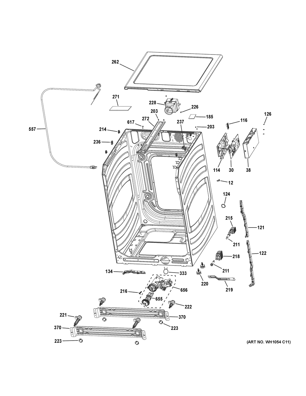 Cabinet (1) Diagram and Parts List for GFW350SSY0WW  General Electric Washer
