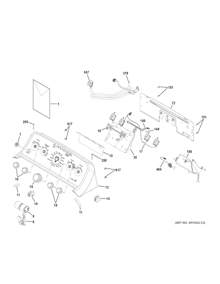 Controls & Backsplash Diagram and Parts List for GTW485ASJ3WS  General Electric Washer