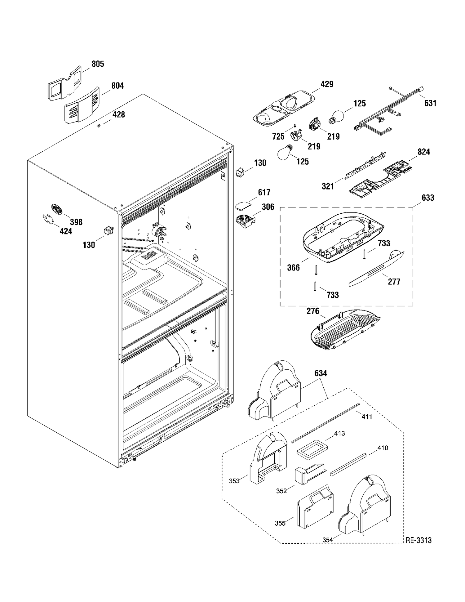 FF SECTION Diagram and Parts List for PFRS5NBXASS  General Electric Refrigerator