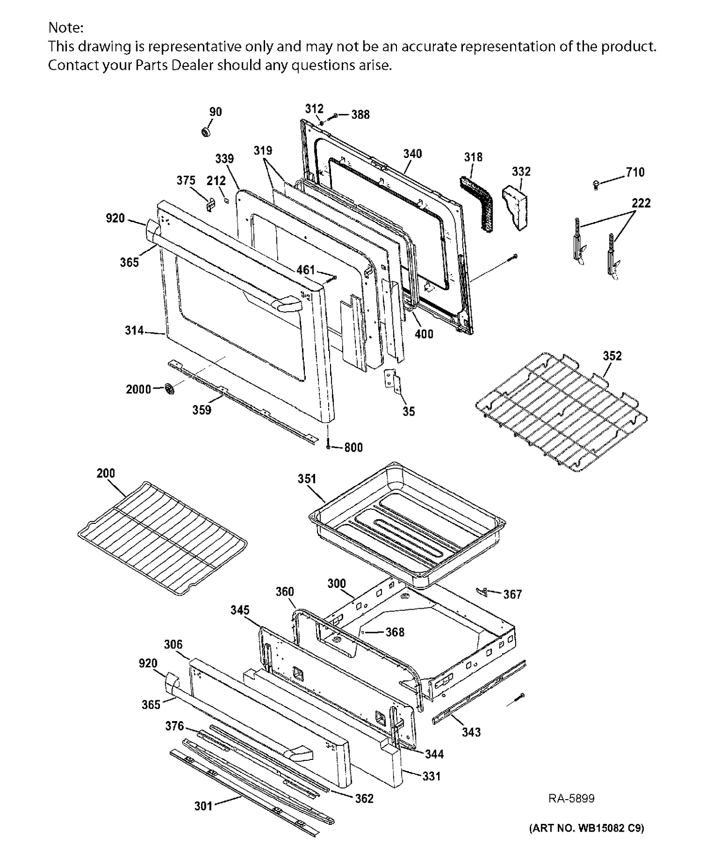 DOOR & DRAWER PARTS Diagram and Parts List for CC2S985SET6SS  General Electric Range