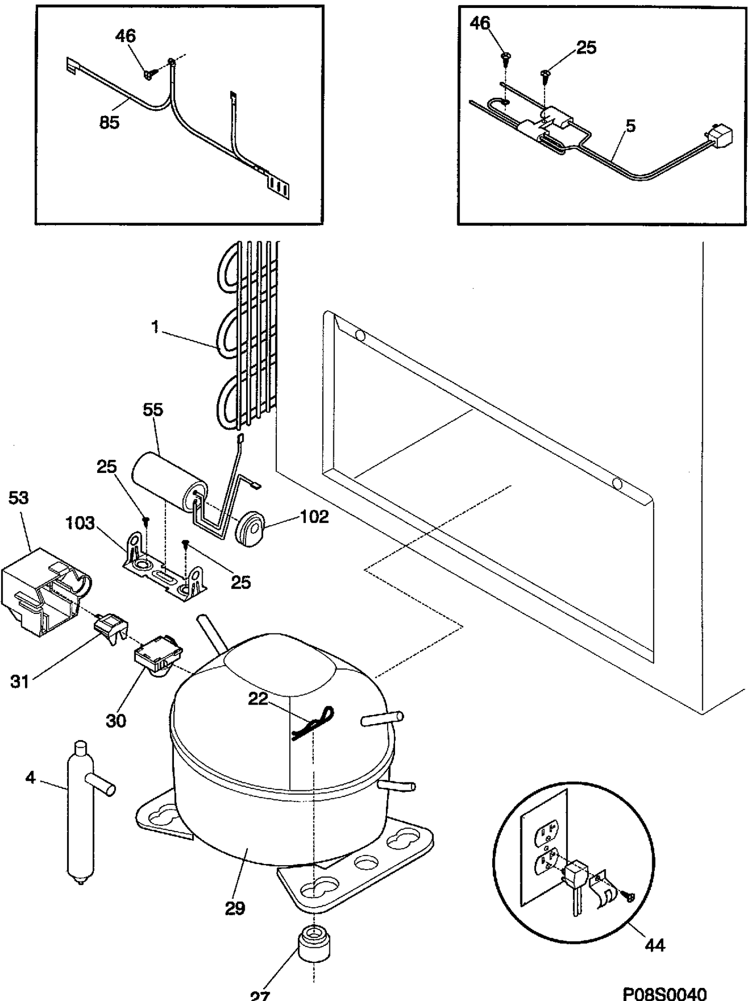 SYSTEM Diagram and Parts List for 80820-2  General Electric Freezer