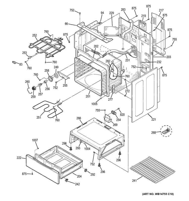 Body Parts Diagram and Parts List for JBS65RF1SS  General Electric Range