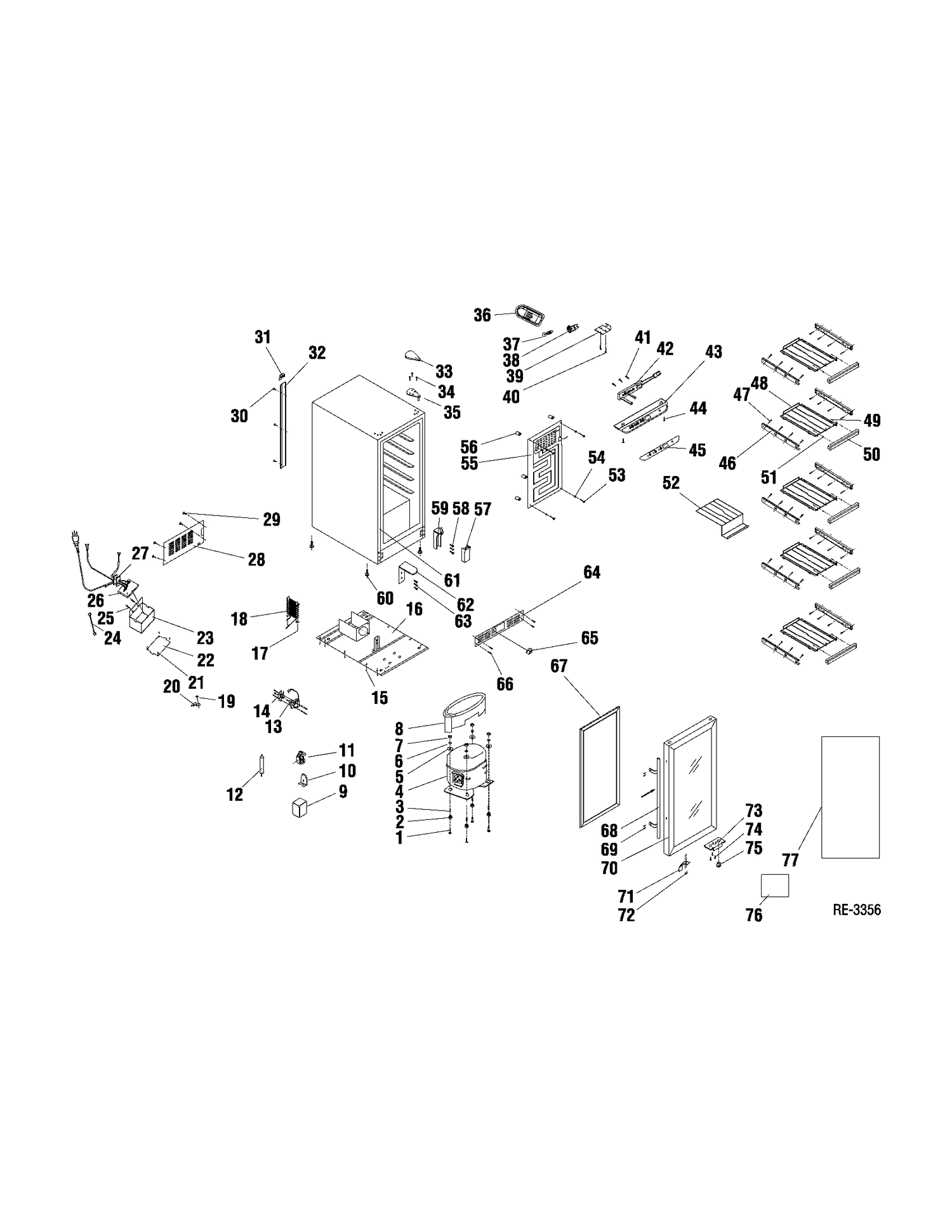 WINE COOLER Diagram and Parts List for GWB03FAWASSC  General Electric Refrigerator