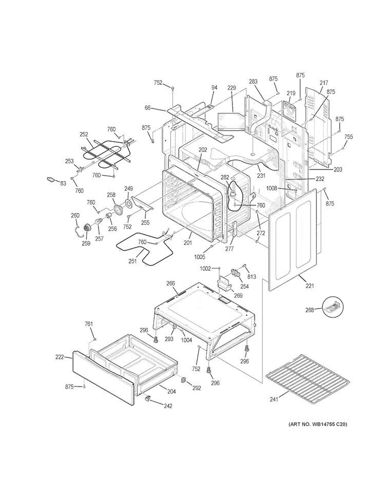 Body Parts Diagram and Parts List for JB645DK1WW  General Electric Range