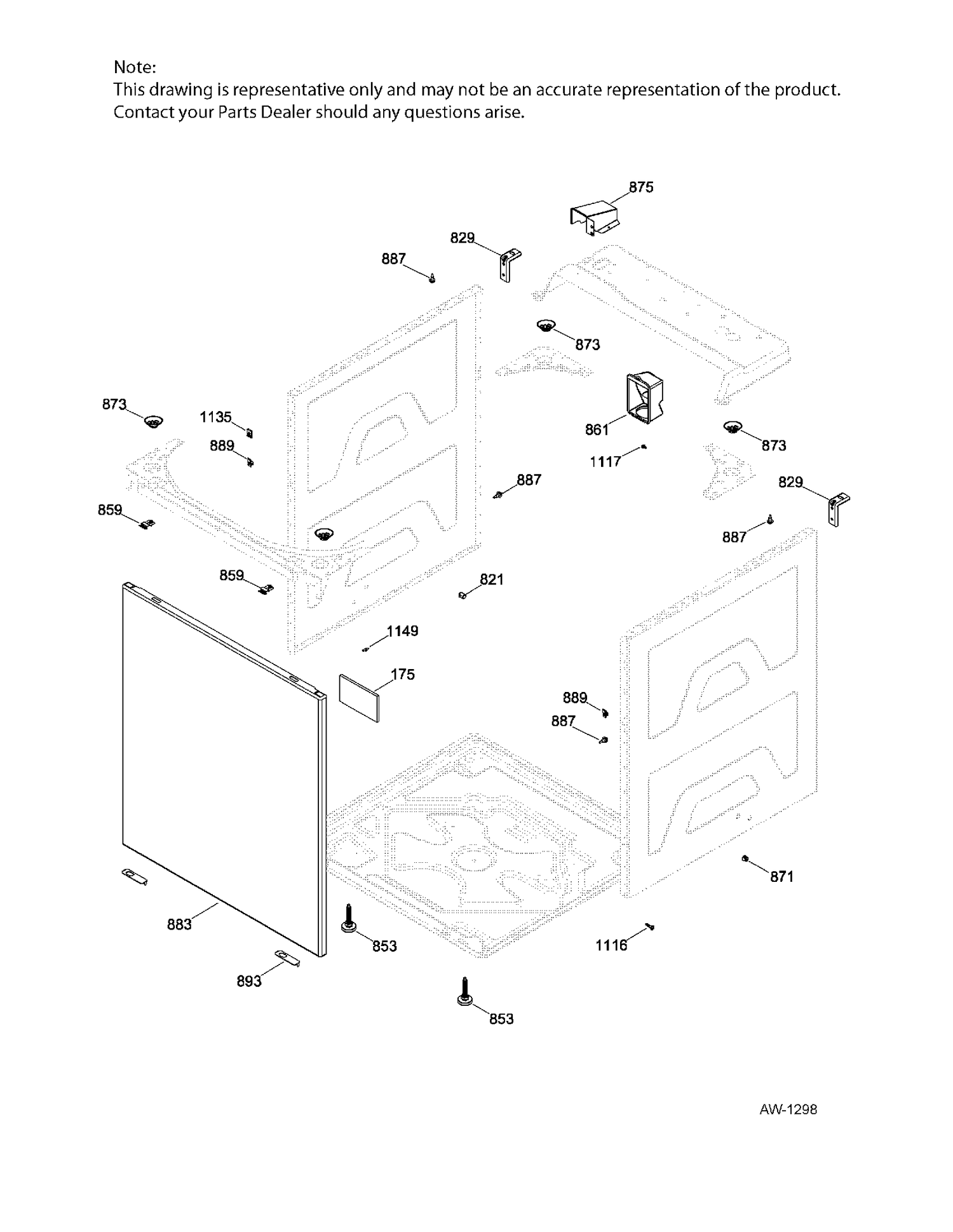 WASHER CABINET Diagram and Parts List for GUD37ESMJ1DG  General Electric Washer