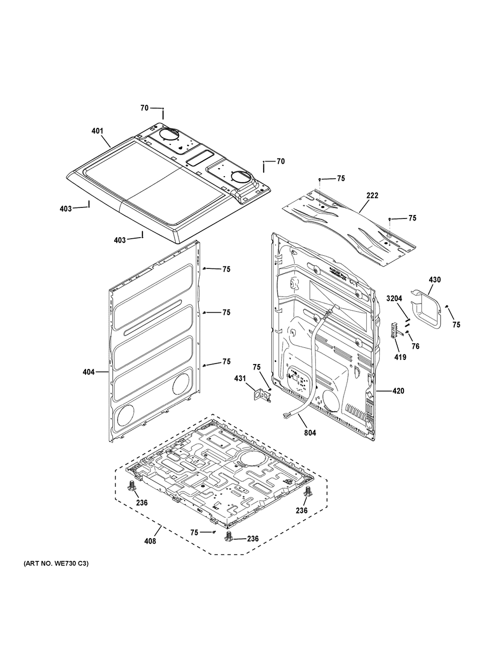 Cabinet And Top Panel Diagram and Parts List for GTD48EASW0WB  General Electric Dryer