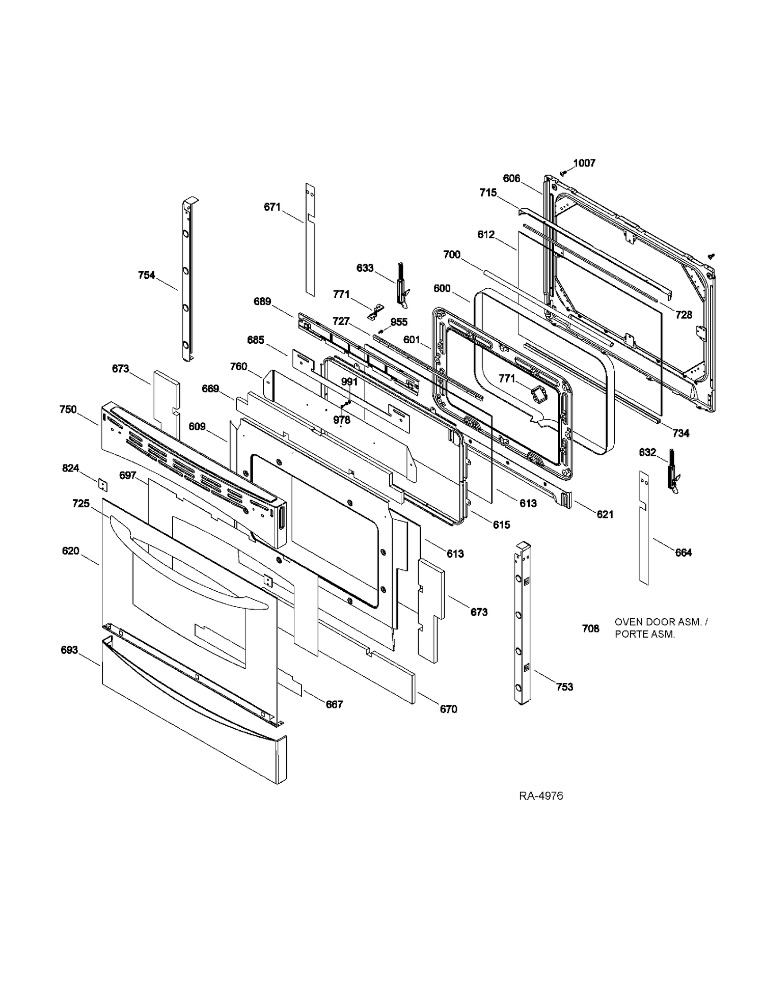 DOOR PARTS Diagram and Parts List for P2S975SER2SS  General Electric Range