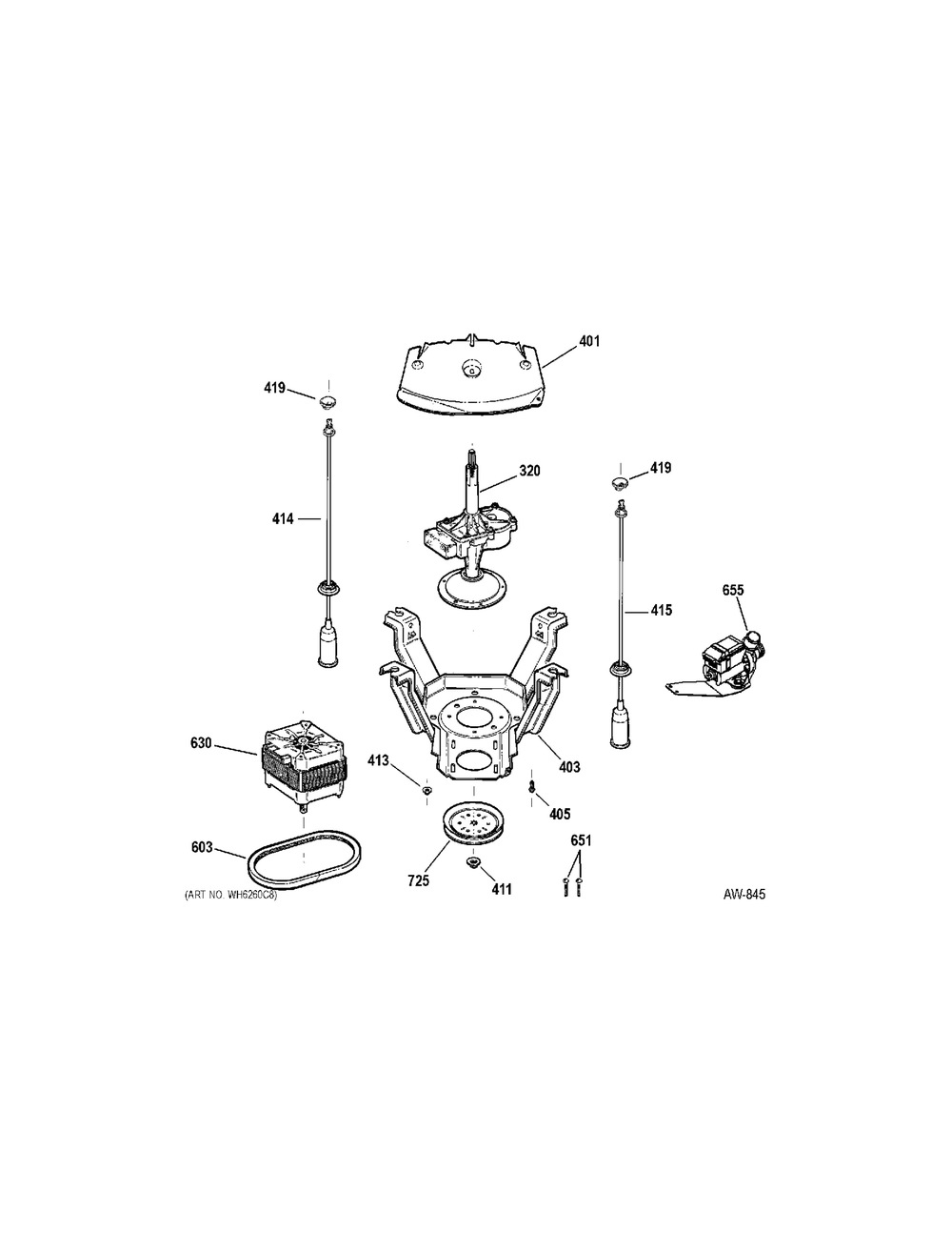 Suspension-Pump Diagram and Parts List for GDWF800VWW  General Electric Washer