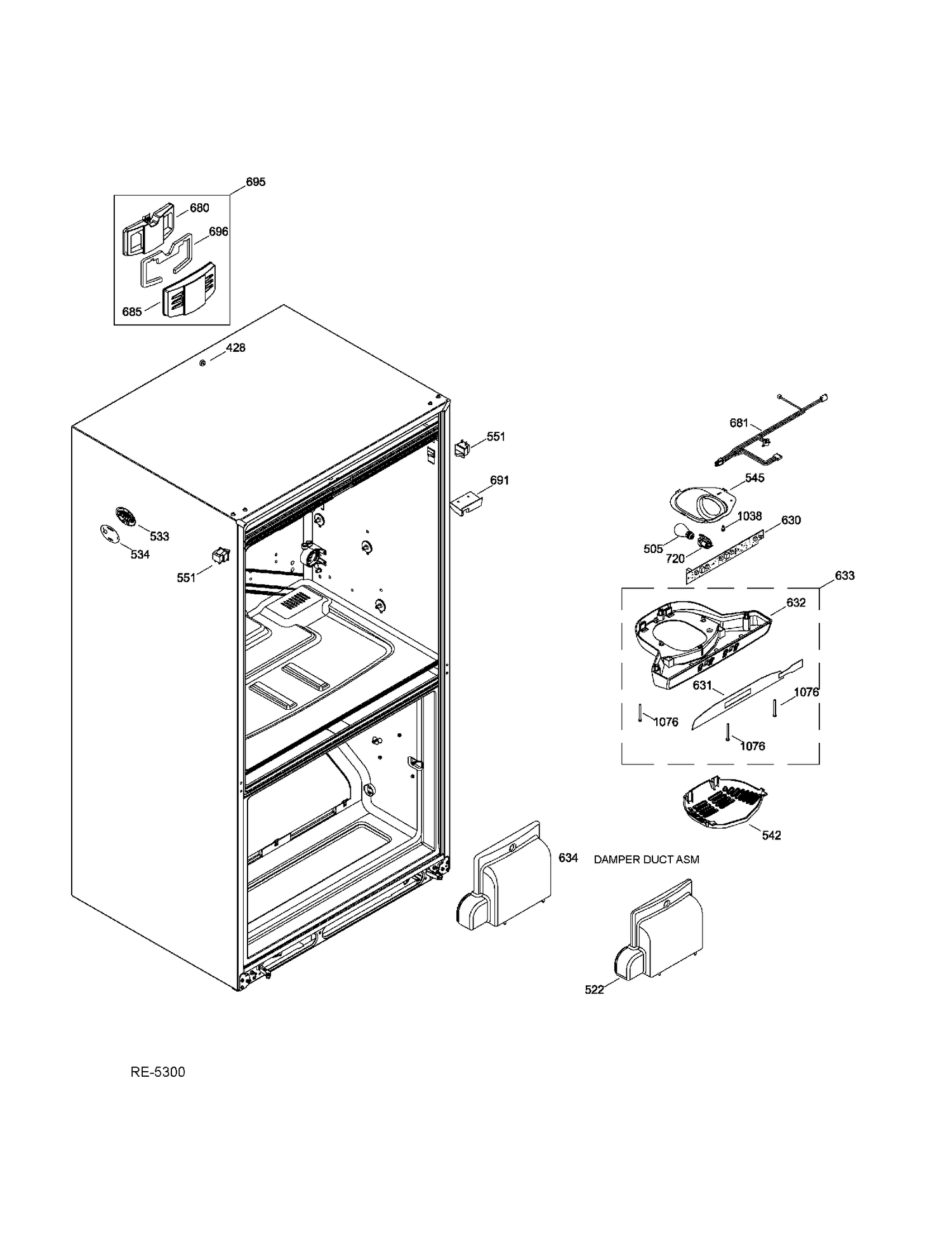 FF FUNCTIONAL PARTS Diagram and Parts List for GFRF2KBYHWW  General Electric Refrigerator