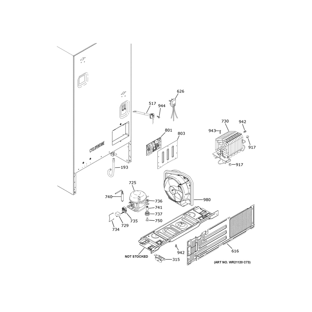 Machine Compartment Diagram and Parts List for GBE21DYKJRFS  General Electric Refrigerator