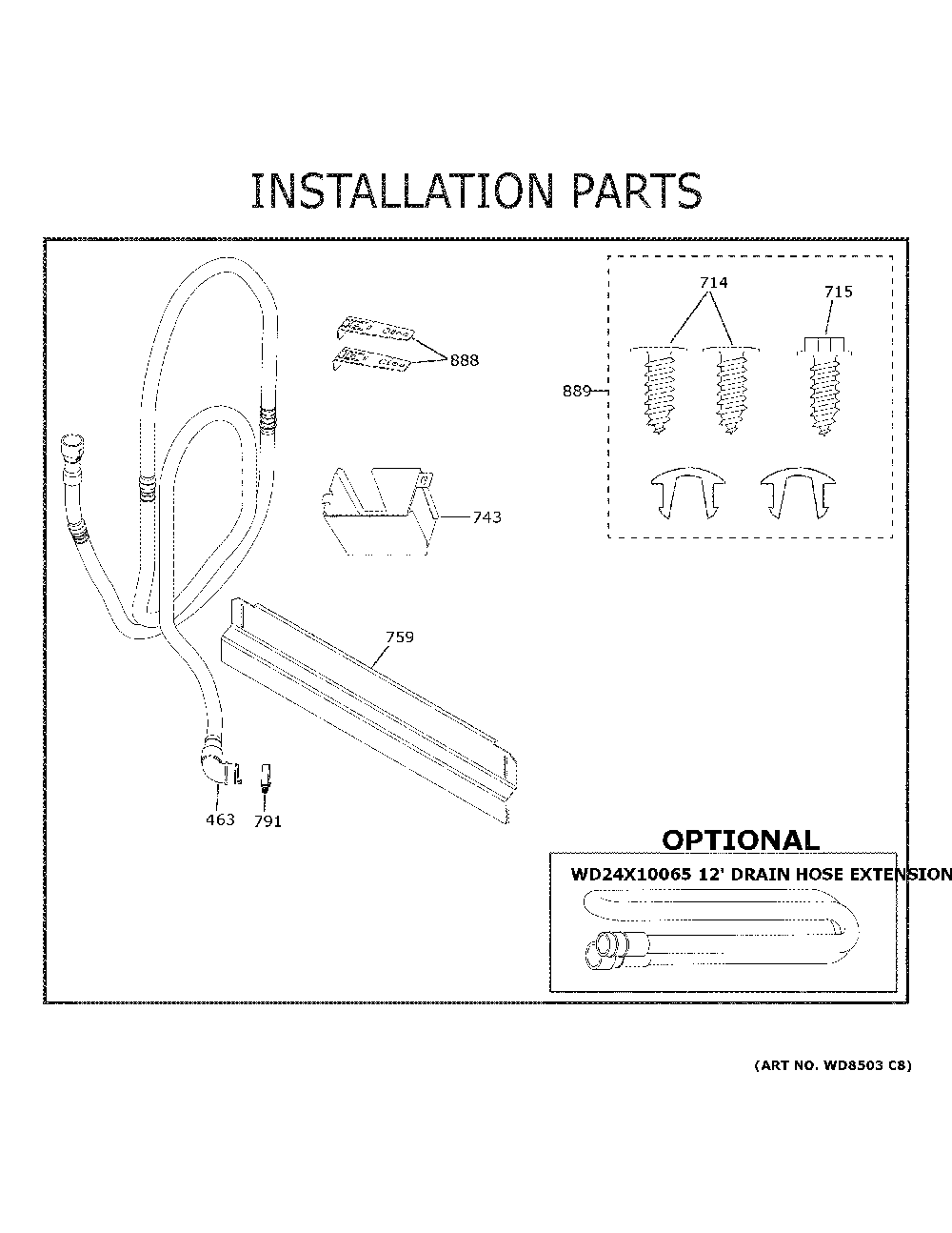 Installation Parts Diagram and Parts List for GDF511PGR3BB  General Electric Dishwasher