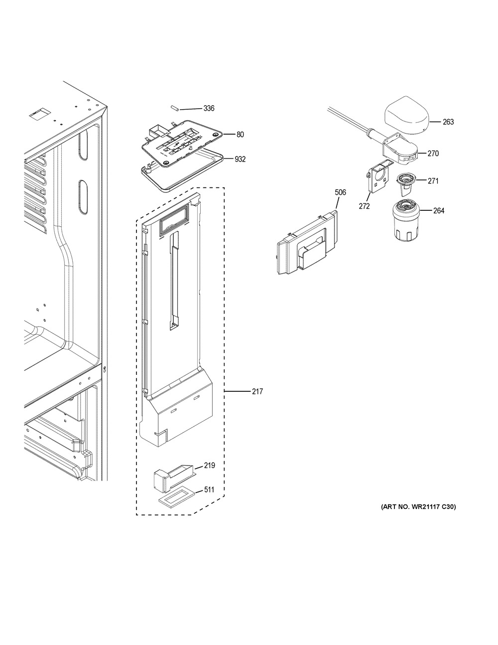 Fresh Food Section Diagram and Parts List for GDE21EGKBRWW  General Electric Refrigerator