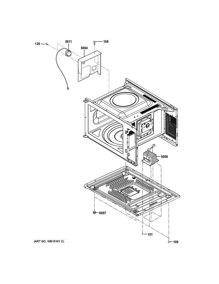 Interior Parts Diagram and Parts List for JES1456DS3WW  General Electric Microwave
