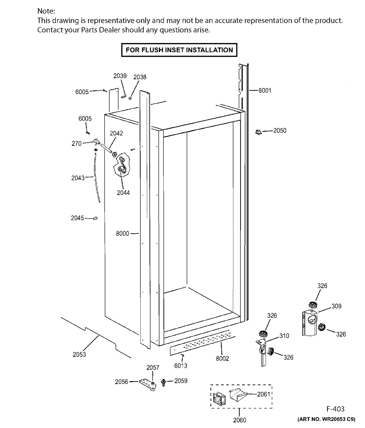 CABINET (2) FLUSH INSET Diagram and Parts List for ZIF360NHBLH  General Electric Freezer