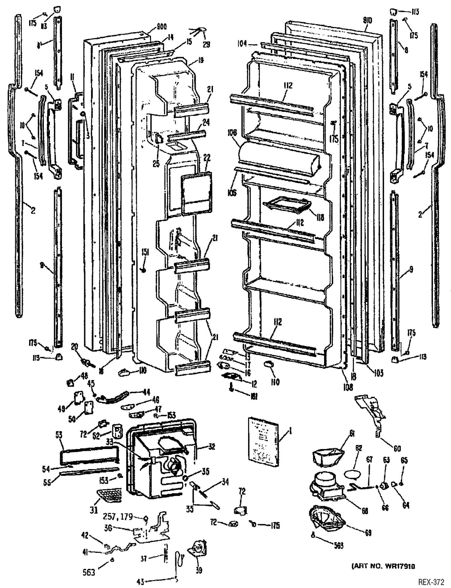 DOOR ASSEMBLY Diagram and Parts List for TFXC20RRAAD  General Electric Refrigerator
