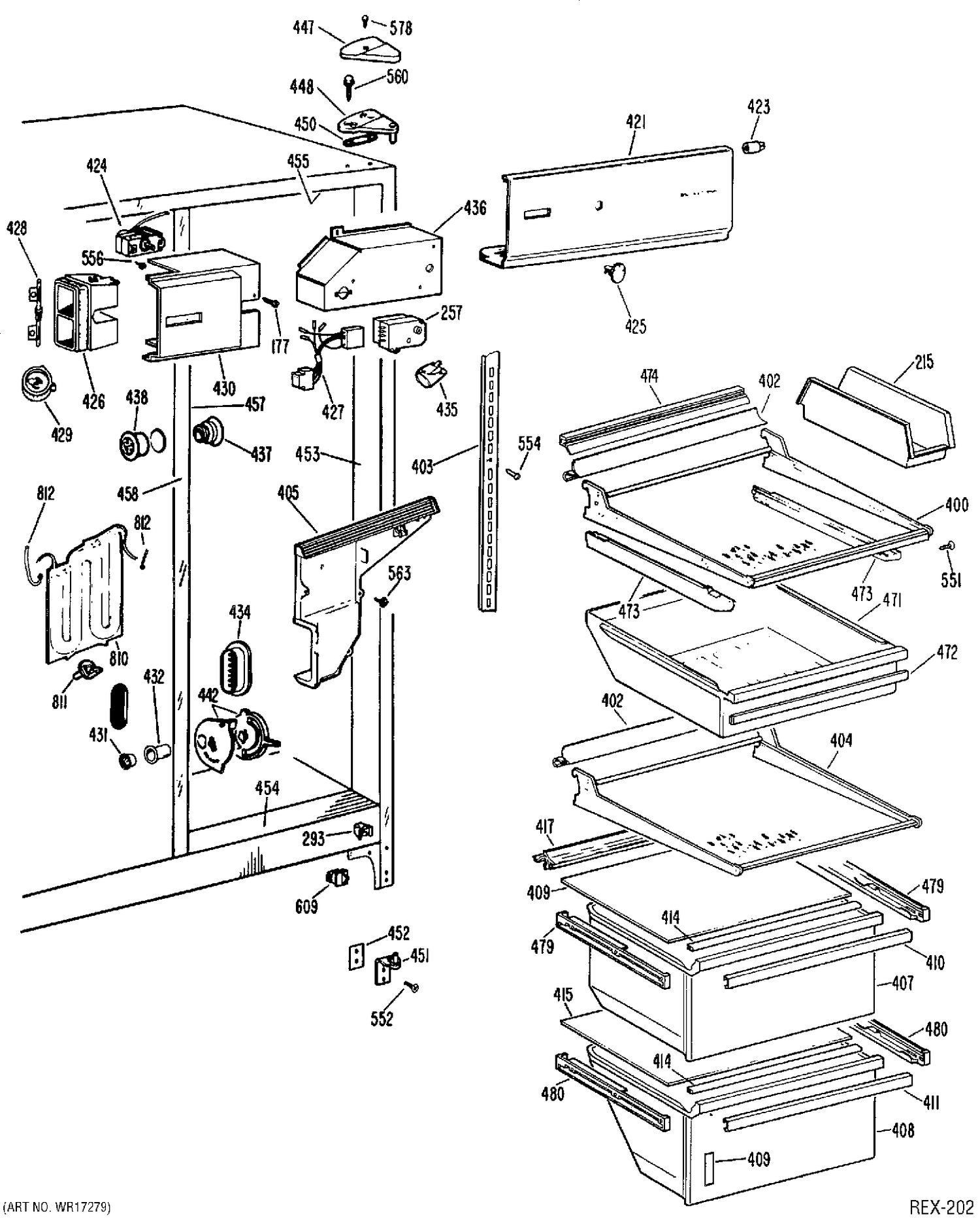 REFRIGERATOR SECTION Diagram and Parts List for TFXC24FLL  General Electric Refrigerator