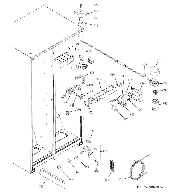 Fresh Food Section Diagram and Parts List for GSS25IFPAWW  General Electric Refrigerator