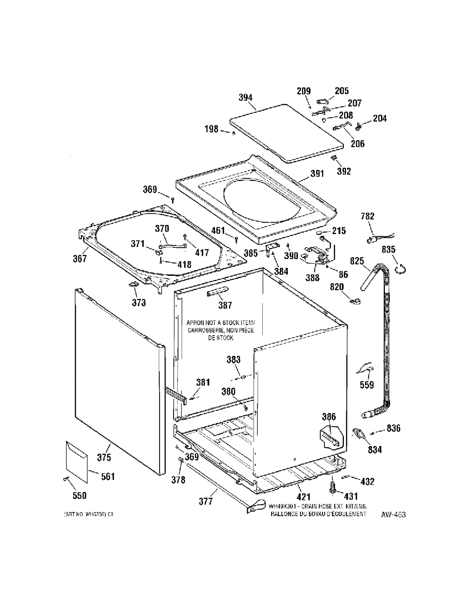 CABINET Diagram and Parts List for 57051A0WW  General Electric Washer