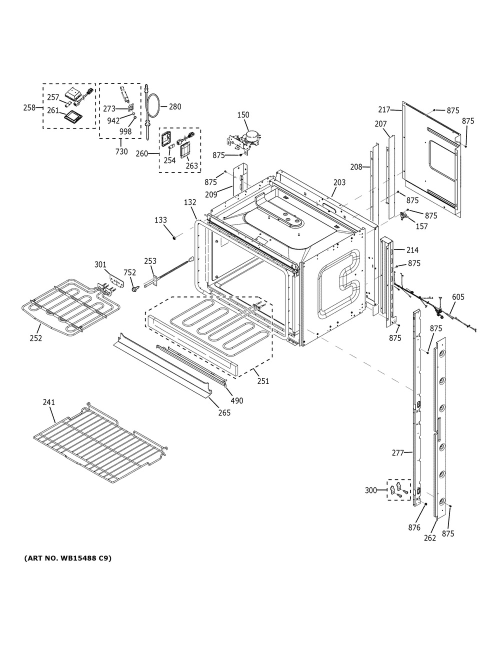 Upper Oven Diagram and Parts List for JKD5000DN1BB  General Electric Wall Oven