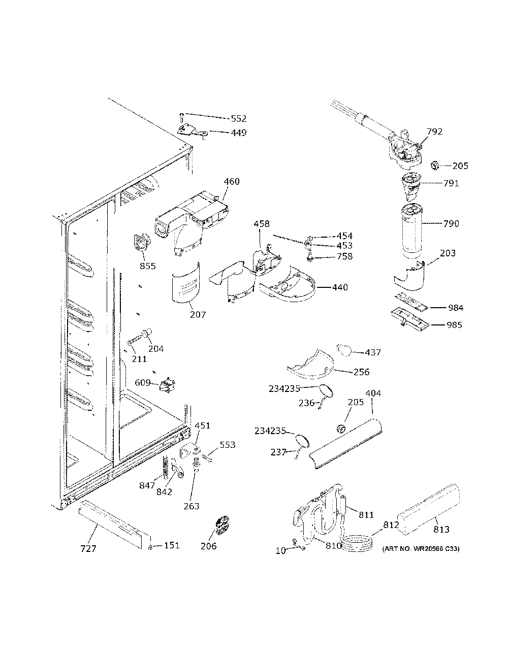 Fresh Food Section Diagram and Parts List for GSS25CGHWCWW  General Electric Refrigerator