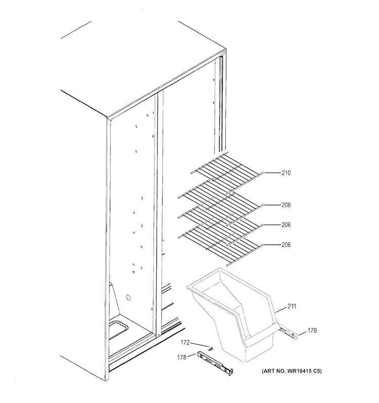 Freezer Shelves Diagram and Parts List for GSE25ESHDSS  General Electric Refrigerator