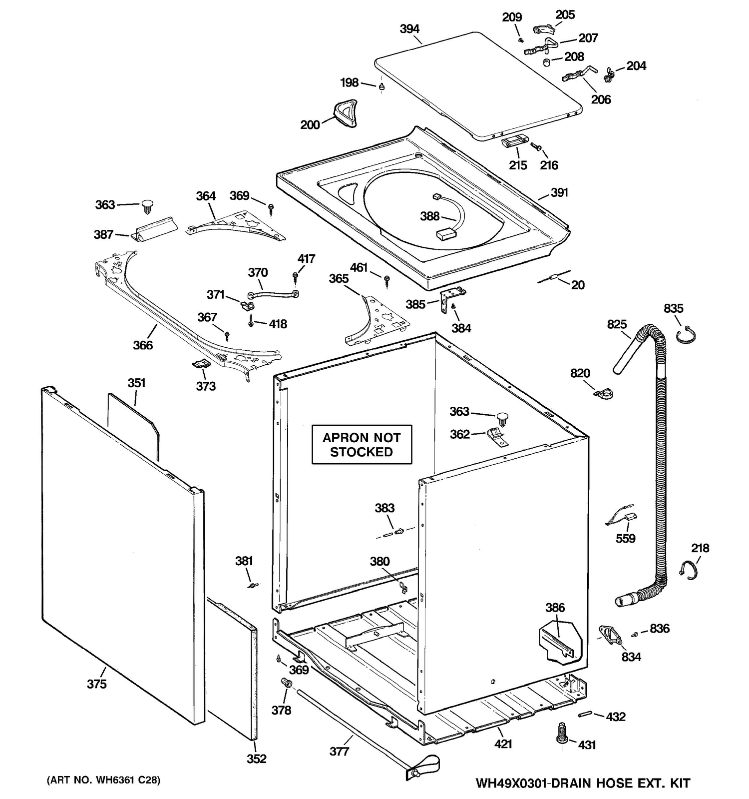CABINET, COVER & TOP PANEL Diagram and Parts List for PTAN6250M1WT  General Electric Washer