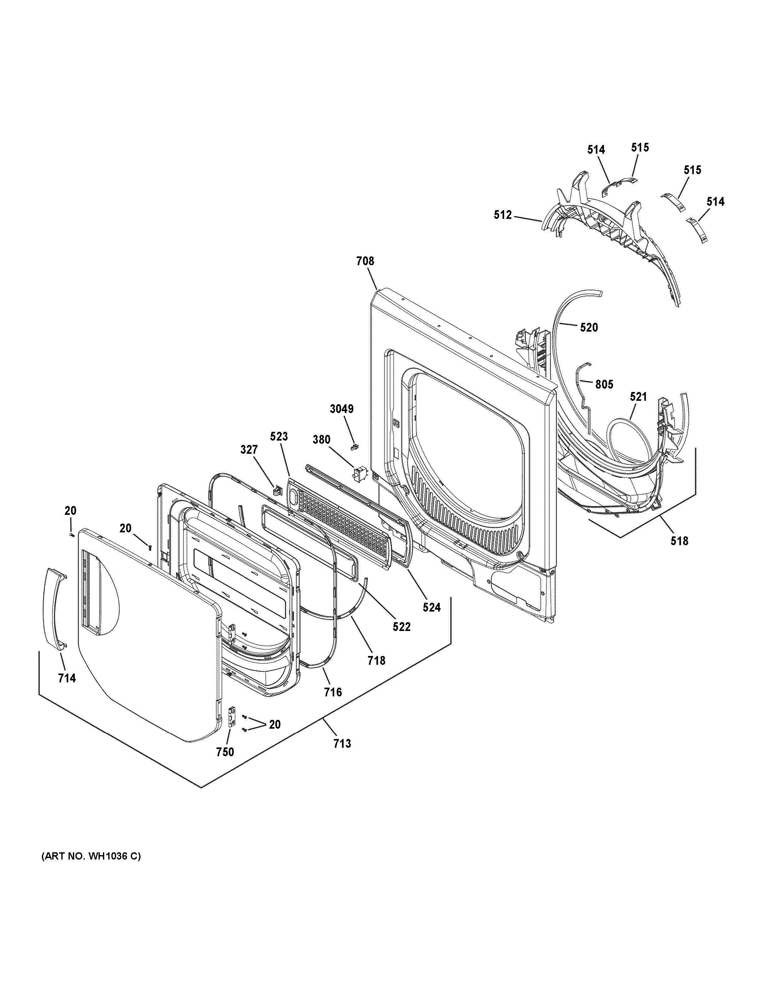 DRYER FRONT PANEL DOOR Diagram and Parts List for GUD24ESSM0WW  General Electric Washer Dryer Combo