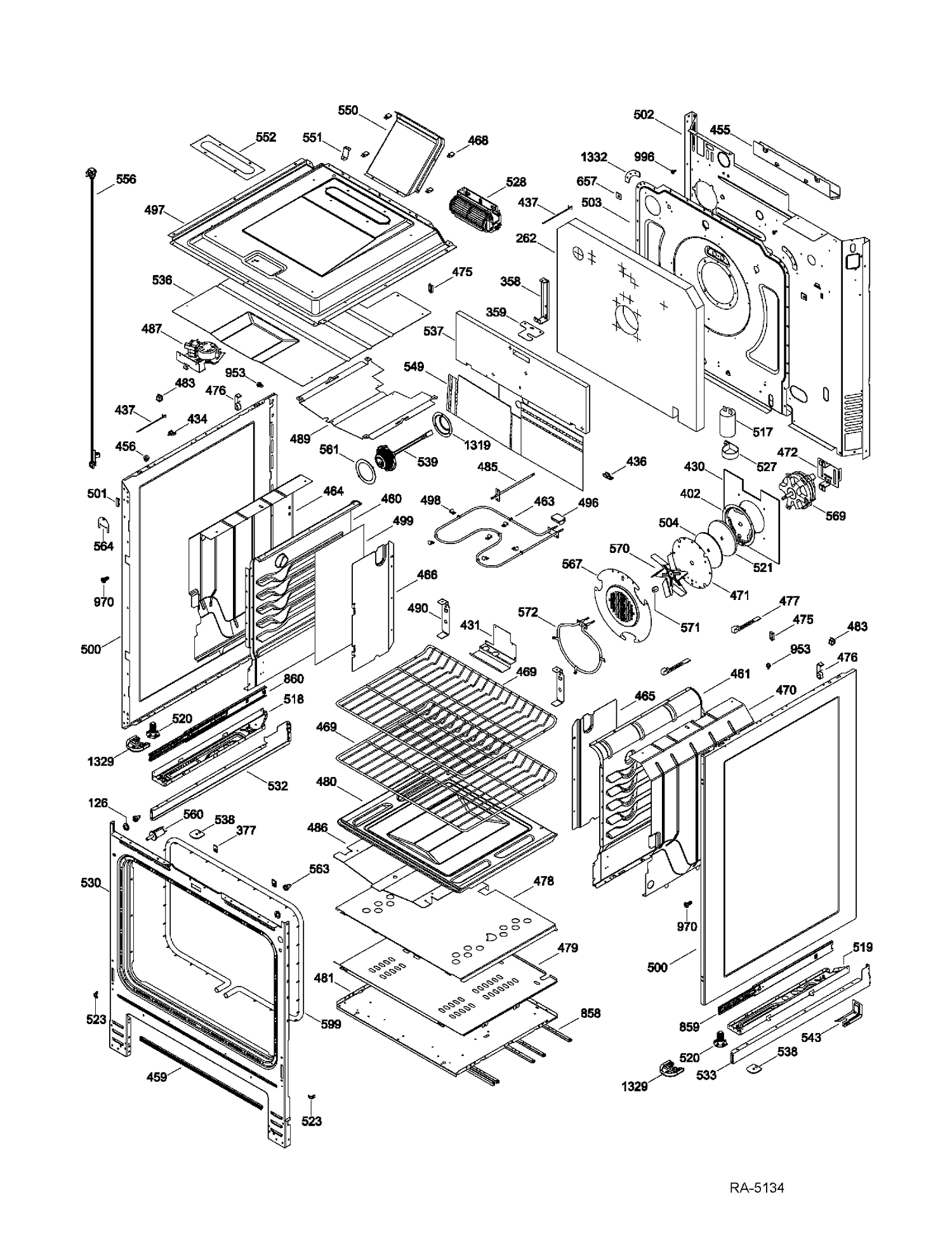 BODY PARTS Diagram and Parts List for PGS968SER2SS  General Electric Range