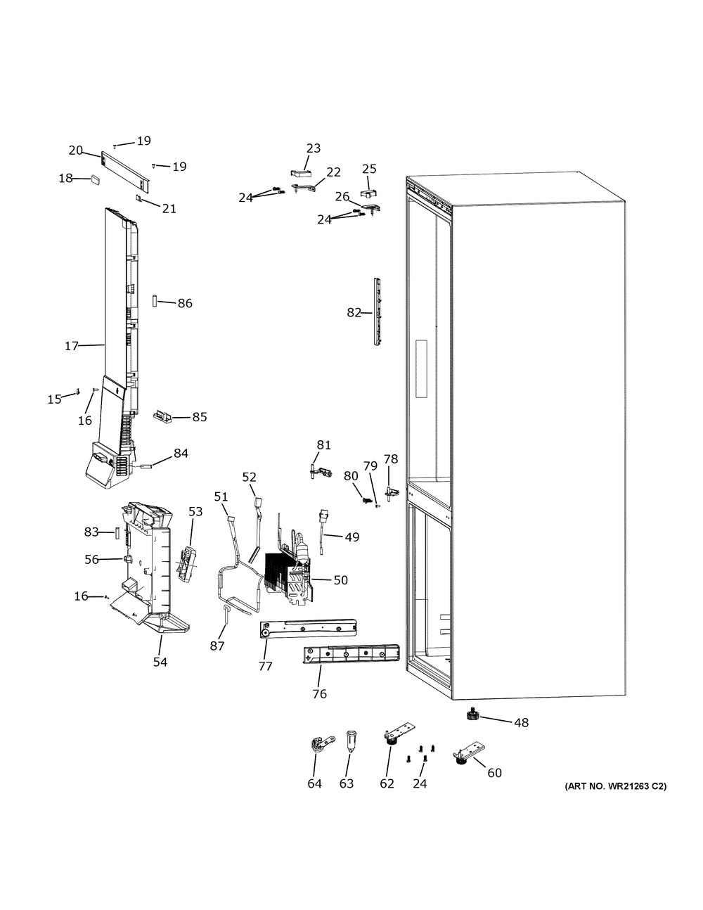 Cabinet Diagram and Parts List for GBE17HYRBFS  General Electric Refrigerator