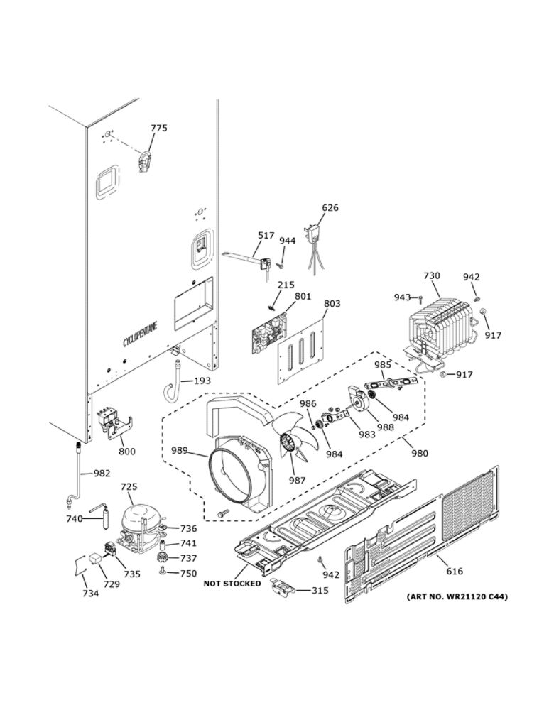 Machine Compartment Diagram and Parts List for GNE21FSKLFSS  General Electric Refrigerator