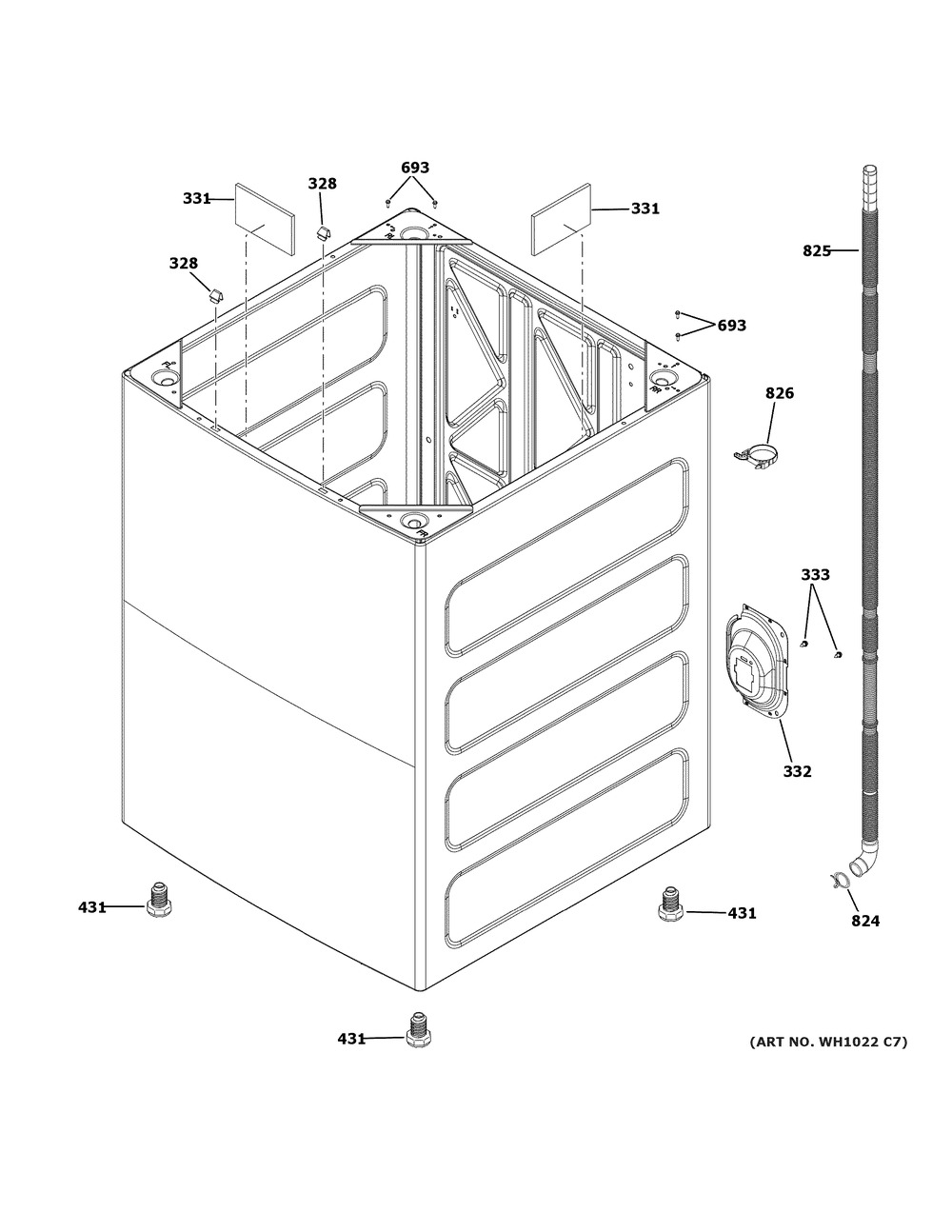 Cabinet Diagram and Parts List for GTW725BPN0DG  General Electric Washer
