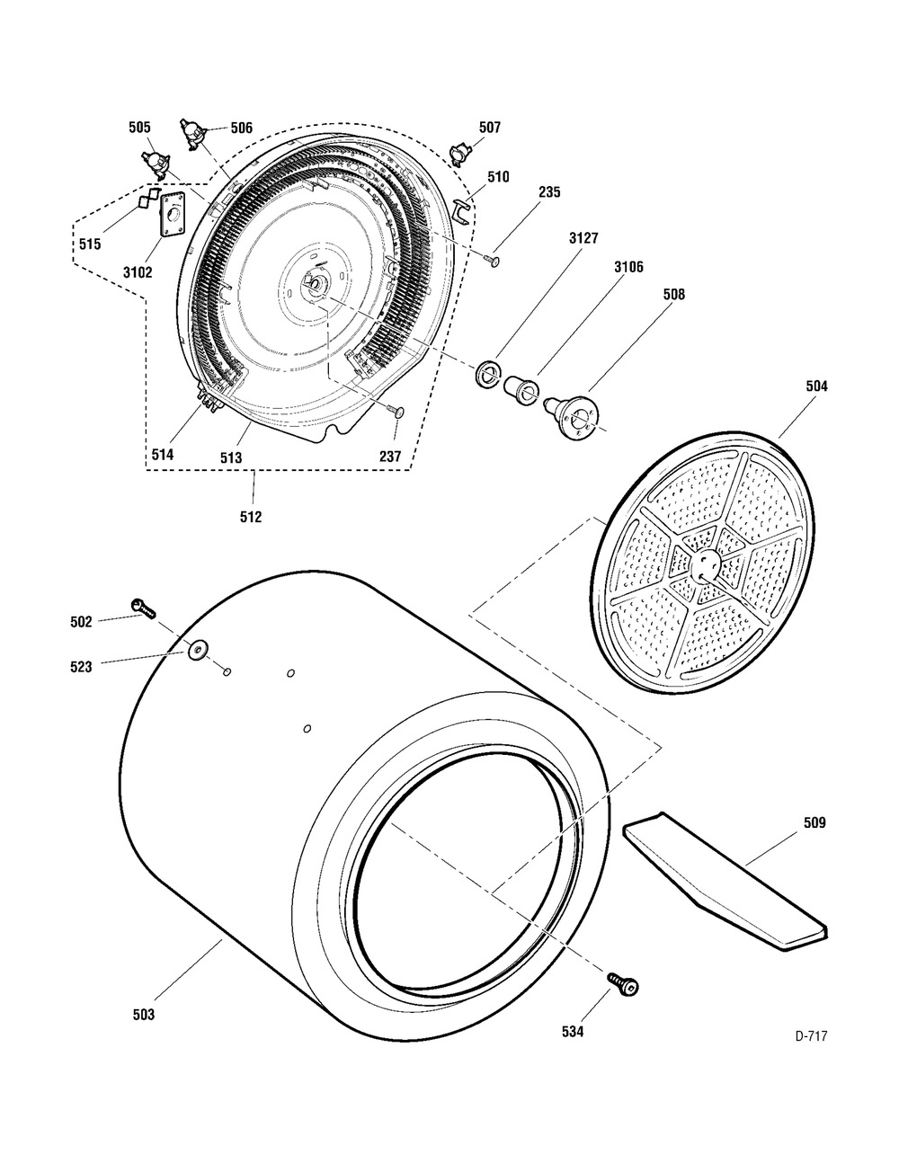 Drum Heater Diagram and Parts List for GTMX180ED6WW  General Electric Dryer