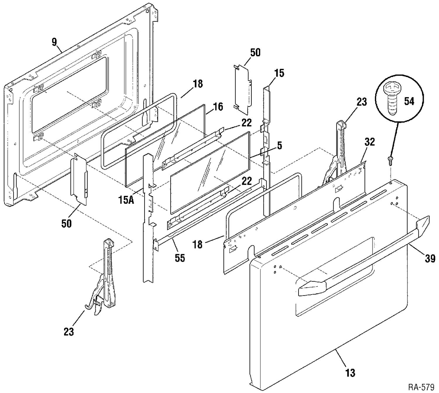 DOOR ASSEMBLY Diagram and Parts List for GRMF2150TT-2  General Electric Range