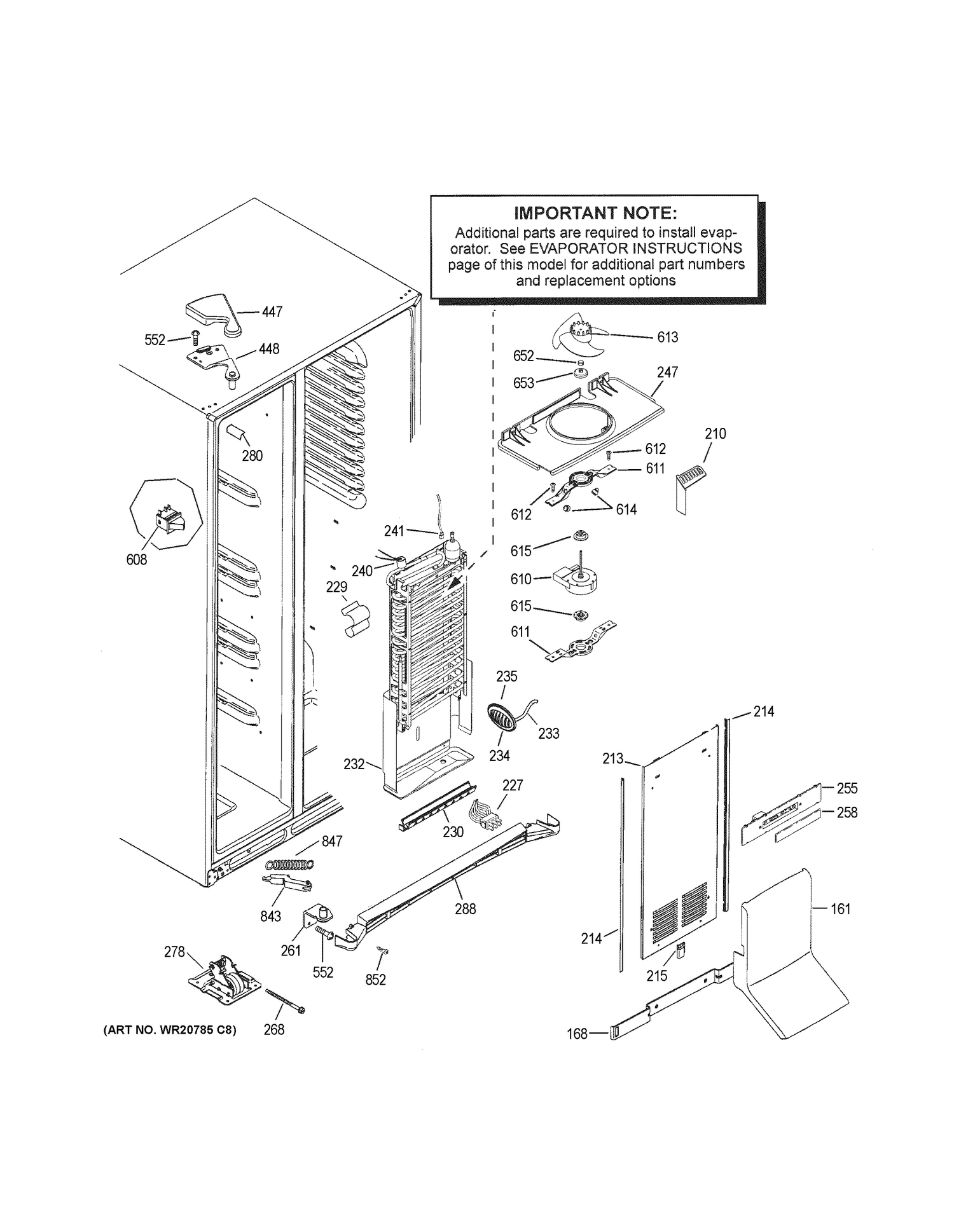 FREEZER SECTION Diagram and Parts List for DSE25JBLJCTS  General Electric Refrigerator