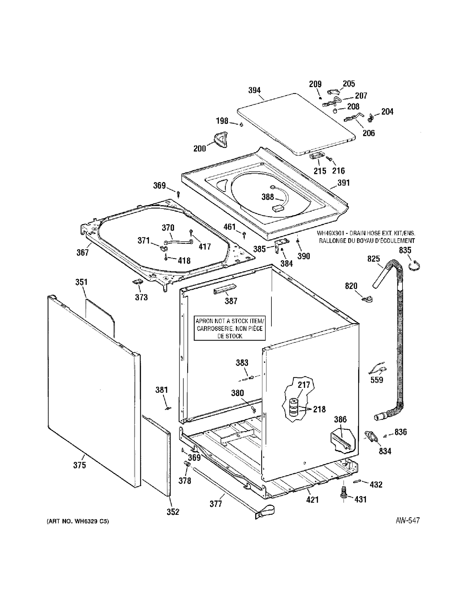 CABINET Diagram and Parts List for WPRE5240E1WW  General Electric Washer