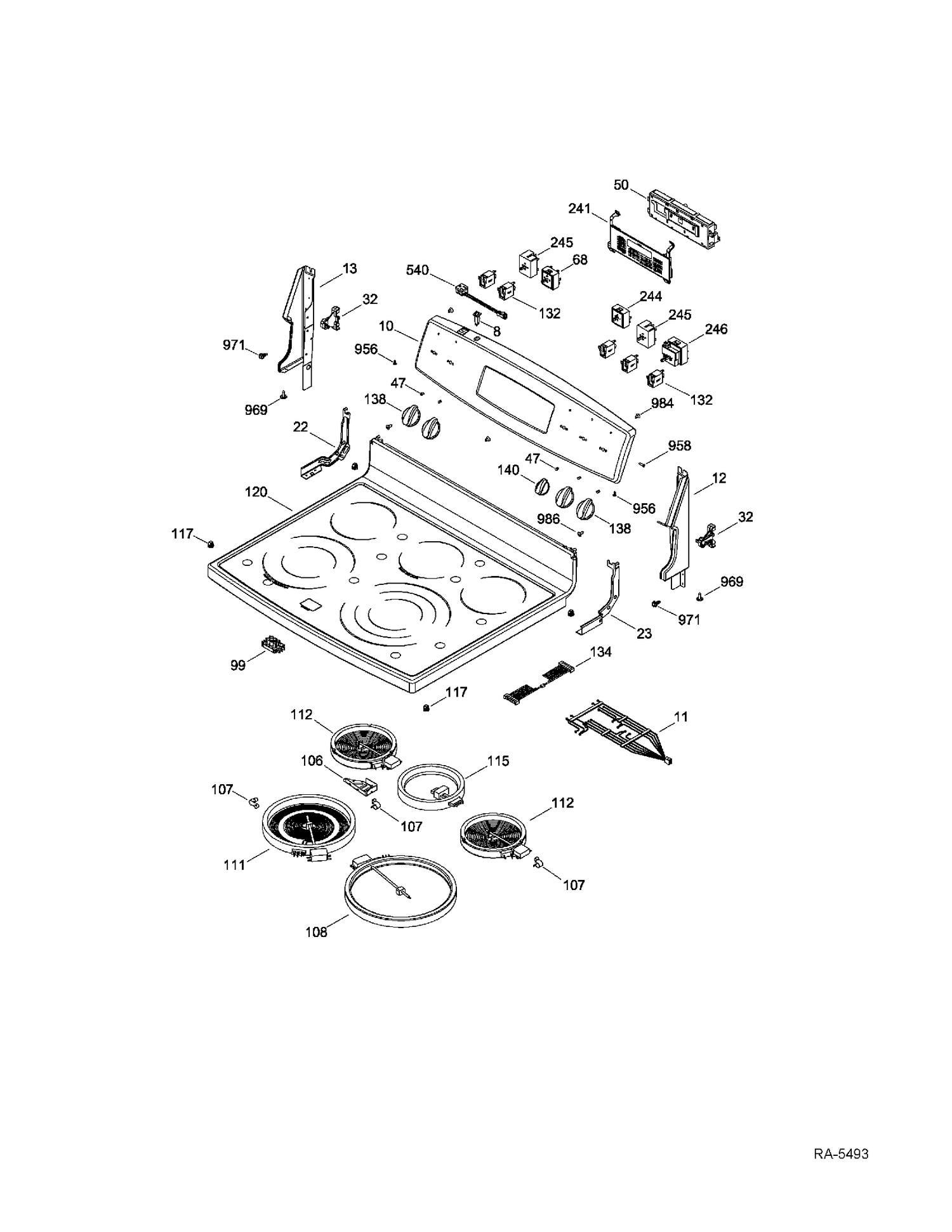 CONTROL PANEL & COOKTOP Diagram and Parts List for PCB909DR3WW  General Electric Range