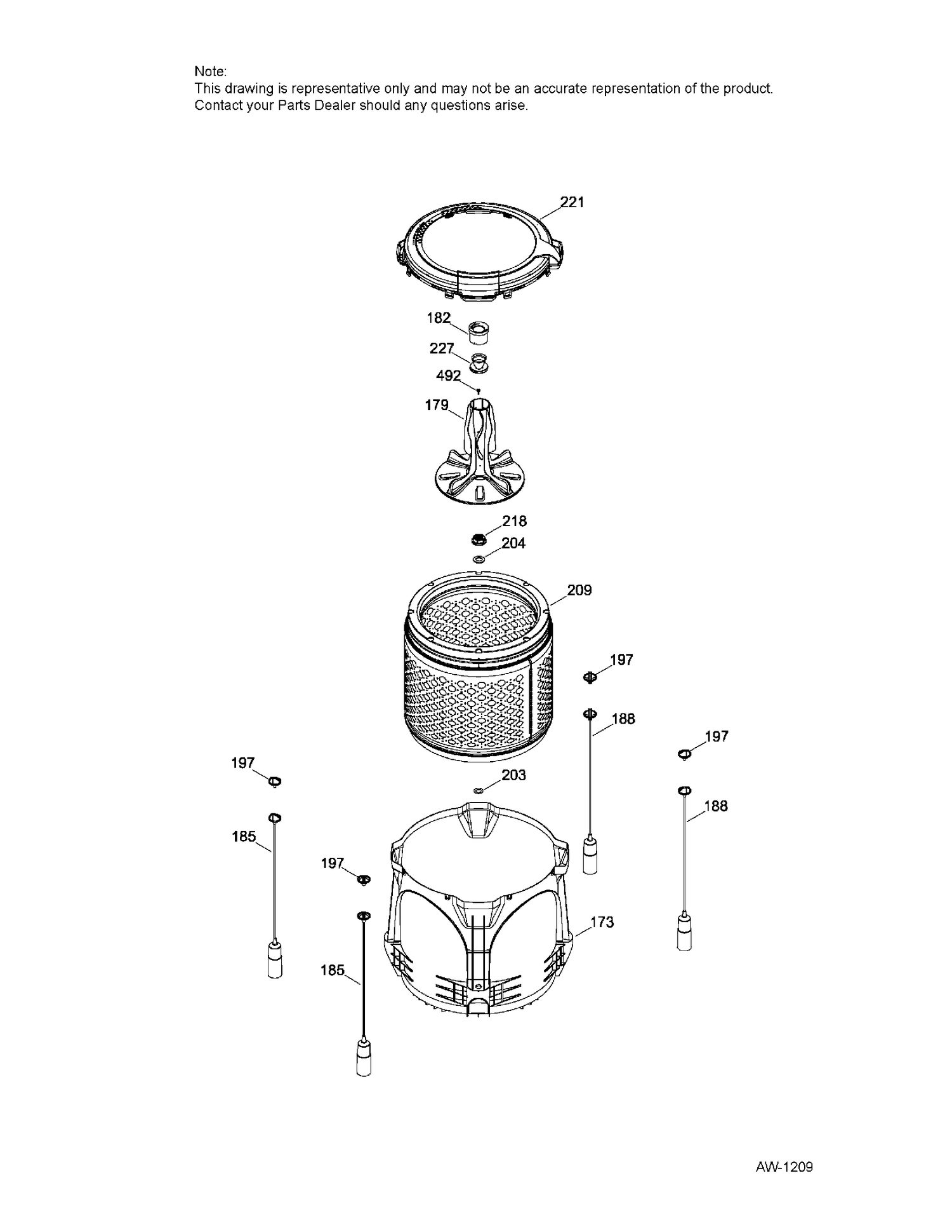 TUB, BASKET & AGITATOR Diagram and Parts List for GTW220BMK0WW  General Electric Washer