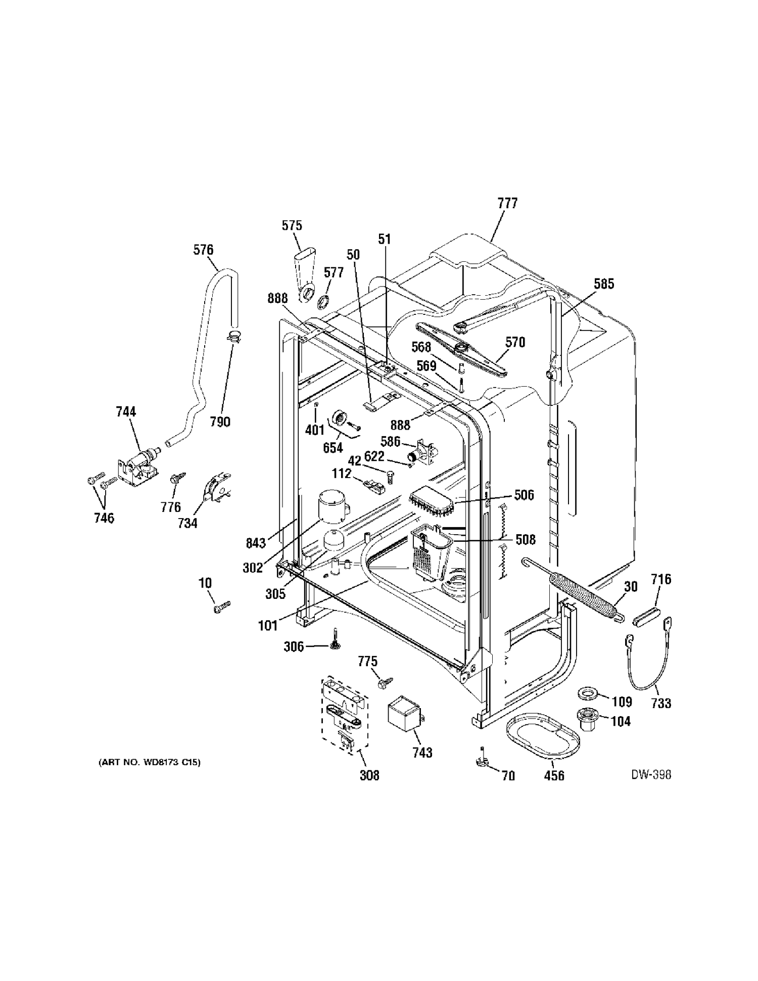 BODY PARTS Diagram and Parts List for 4071100  General Electric Dishwasher