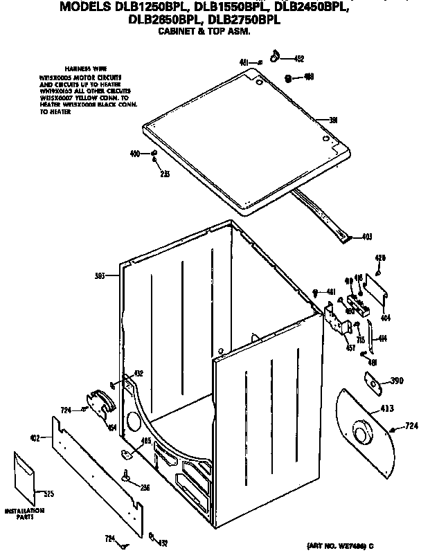 Cabinet And Top Diagram and Parts List for DLB2450BPL  Hotpoint Dryer