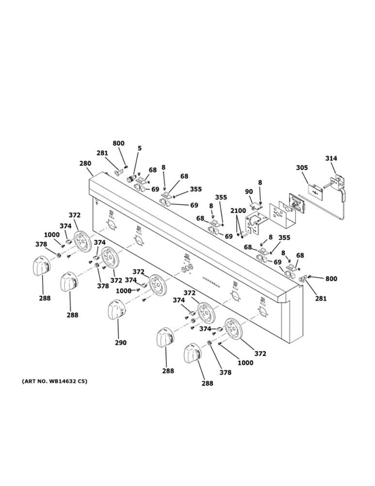 Control Panel Diagram and Parts List for ZGU364NDP8SS  General Electric Cooktop