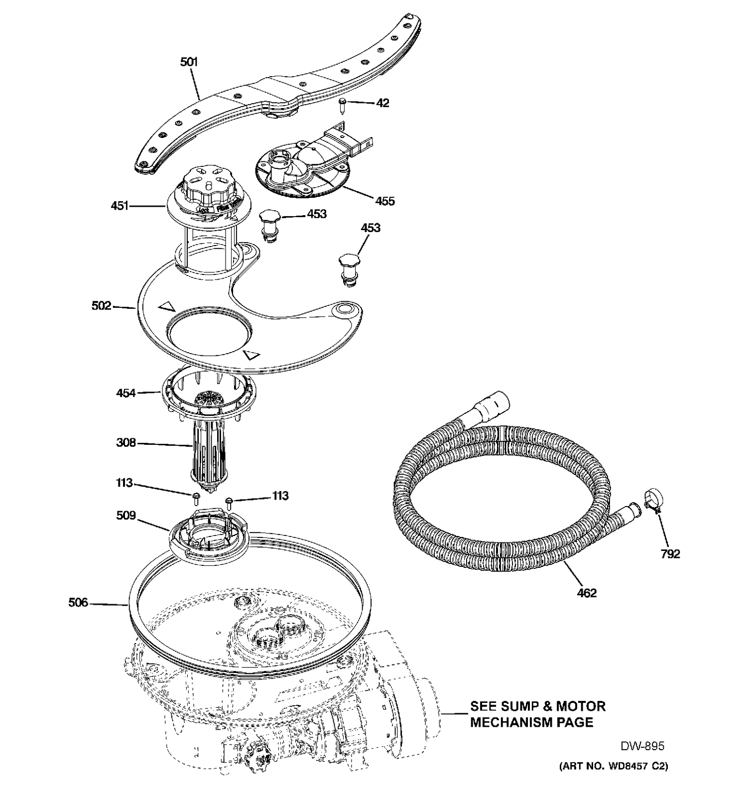 SUMP & FILTER ASM Diagram and Parts List for GDF520PSF0SS  General Electric Dishwasher