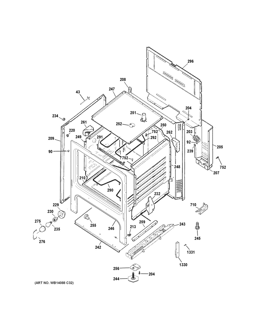 Body Parts Diagram and Parts List for RBS360DM1BB  General Electric Range