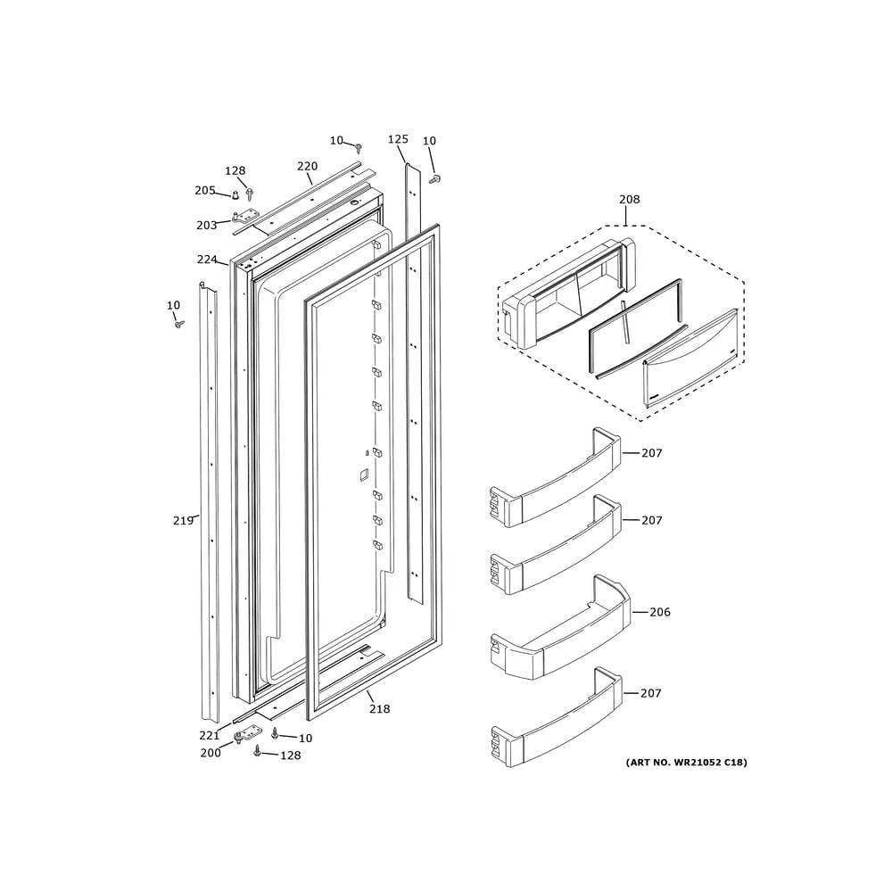 Fresh Food Door Diagram and Parts List for ZIS480NNMII  General Electric Refrigerator