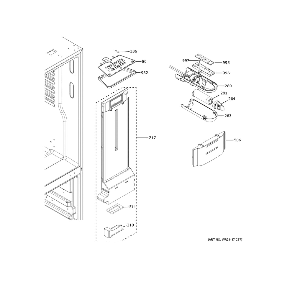 Fresh Food Section Diagram and Parts List for GDE21EGKXRWW  General Electric Refrigerator